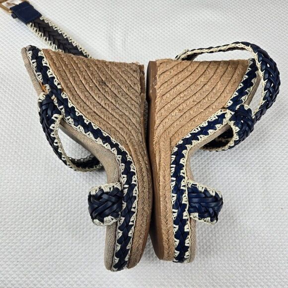 Tory Burch Lilah Wedge Espadrille Sandals Size 37.5 Us 7 Blue White - Picture 9 of 9
